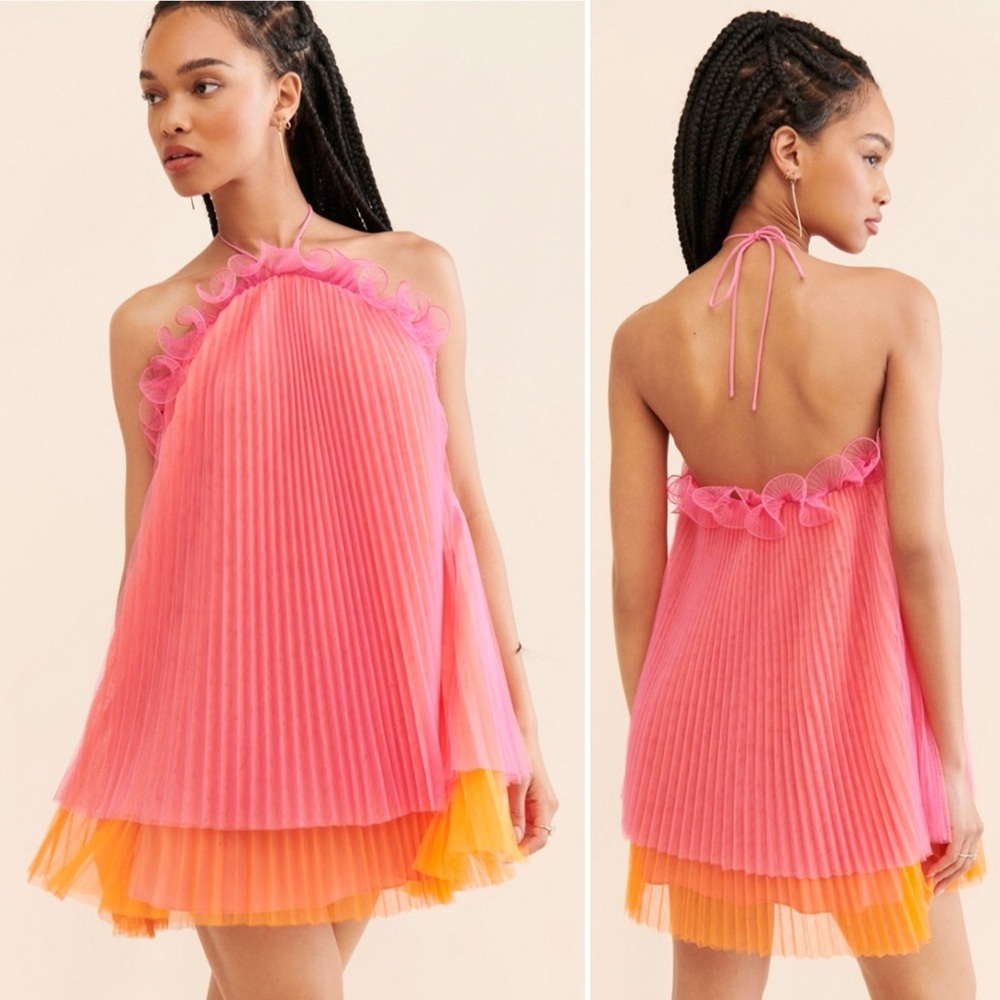 AMUR Pink and Orange Pleated Dress - Picture 2 of 16